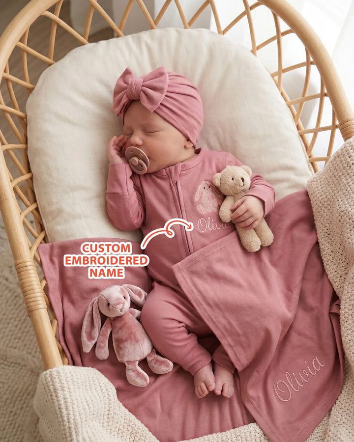 Personalized Bunny Embroidered Bamboo Blanket