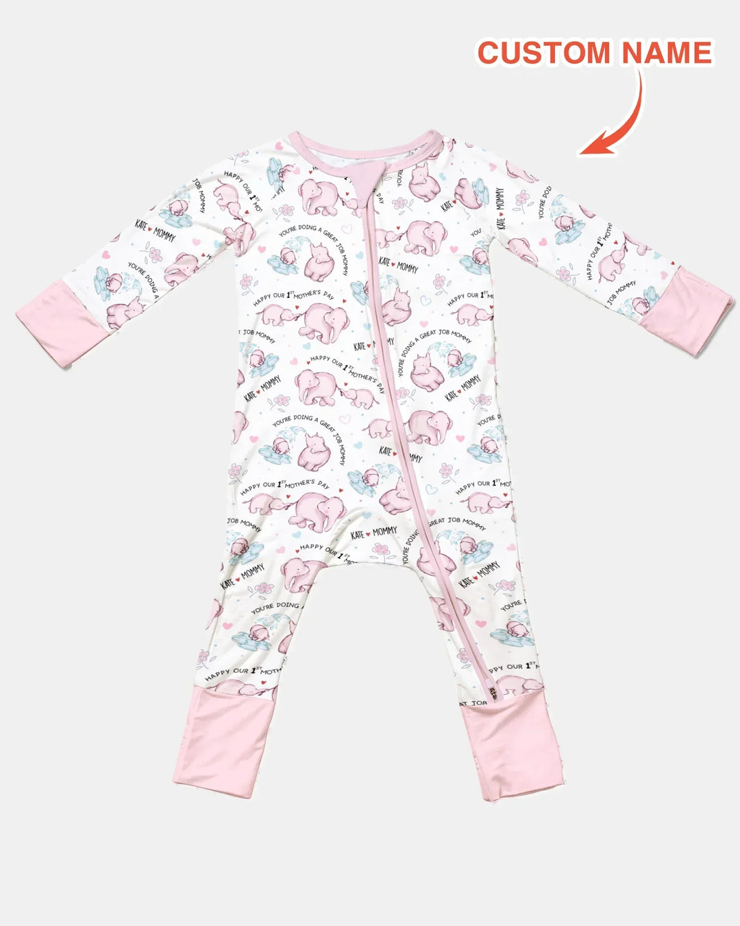 Custom Name Mother & Baby Elephant Bamboo Convertible Zippy