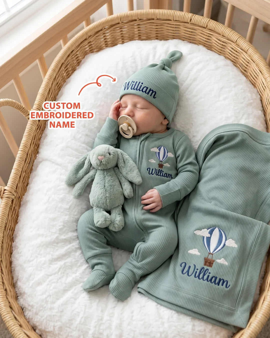 Personalized First Journey Embroidered Ribbed Bamboo Blanket