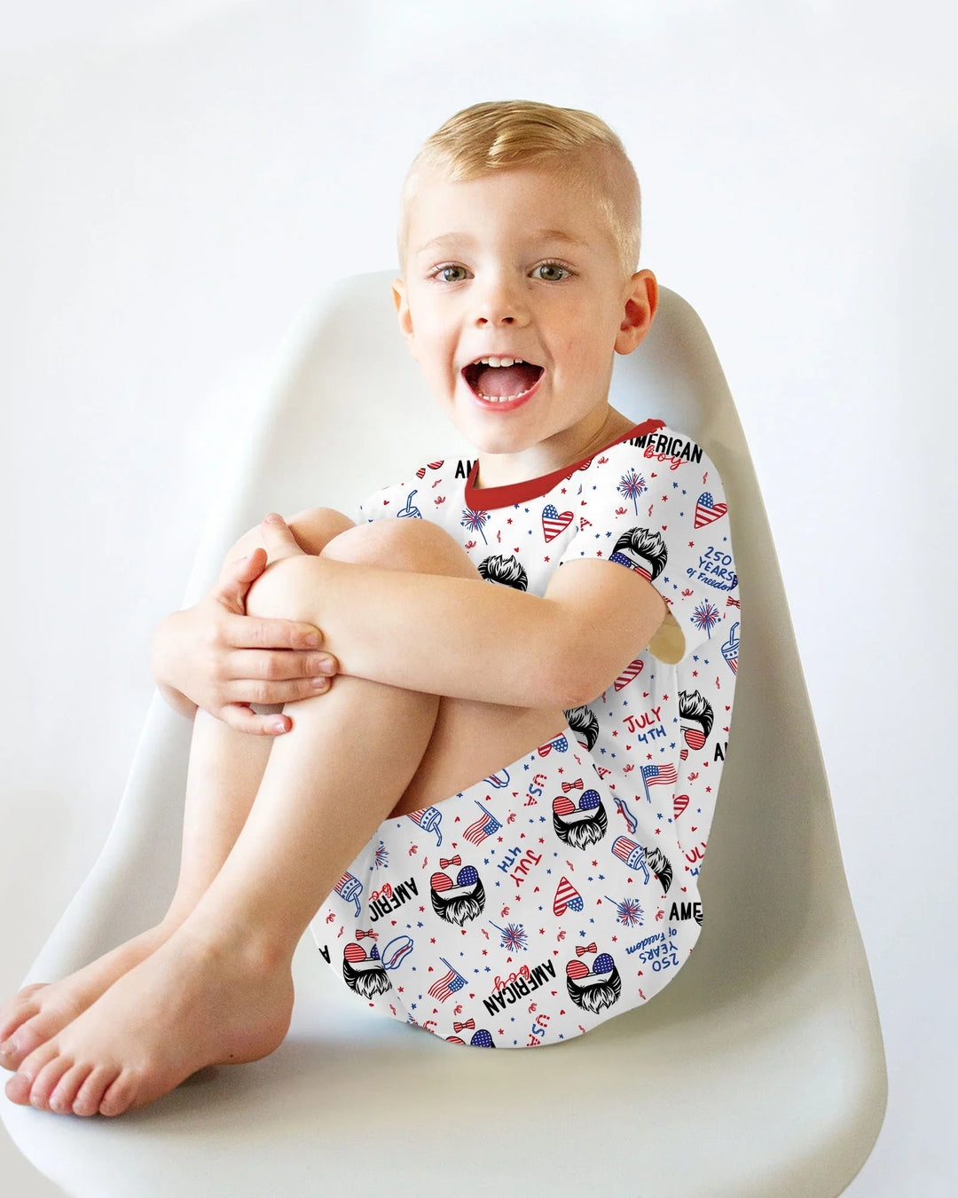 Doodle American Flag Glasses Family Matching Bamboo Two Piece Short Sleeve Shorts Pajama Set