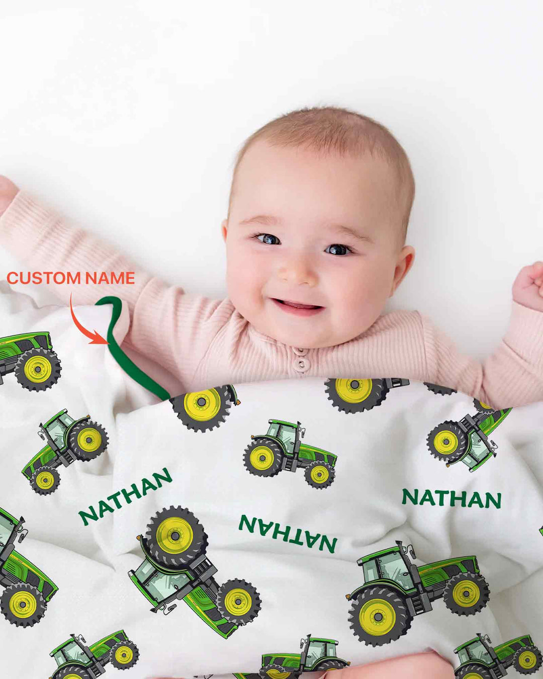 Custom Name Green Tractors Matching Daddy & Me Bamboo Blanket