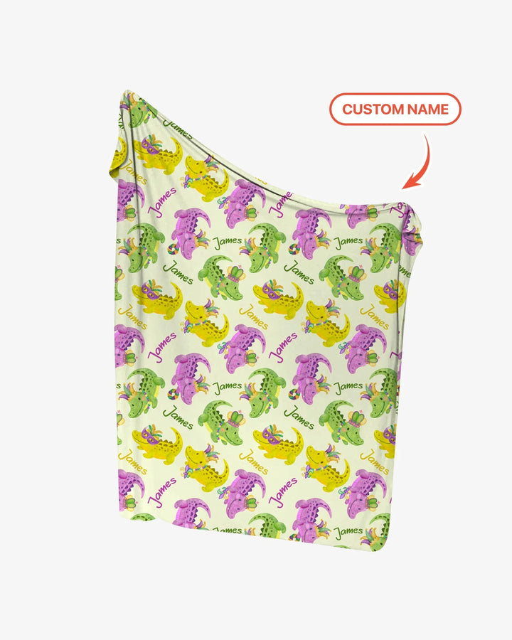 Custom Name Mardi Gras Alligator Bamboo Swaddle Blanket