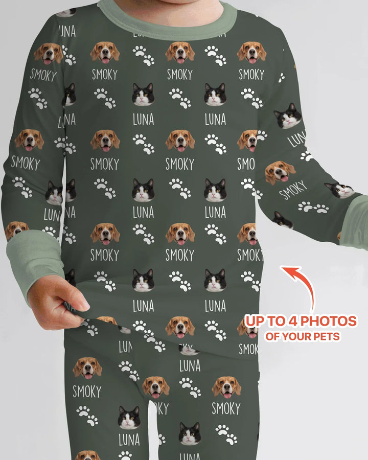 Custom Name and Pet Photos Bamboo Two Piece Long Sleeve Pajama Set