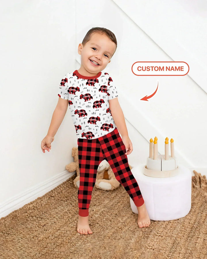 Custom Name Family Bear Matching Bamboo Two Piece Short Sleeve Pajama Set