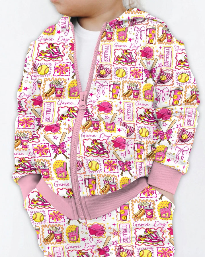 Pink Softball Game Day Bamboo Zip Hoodie