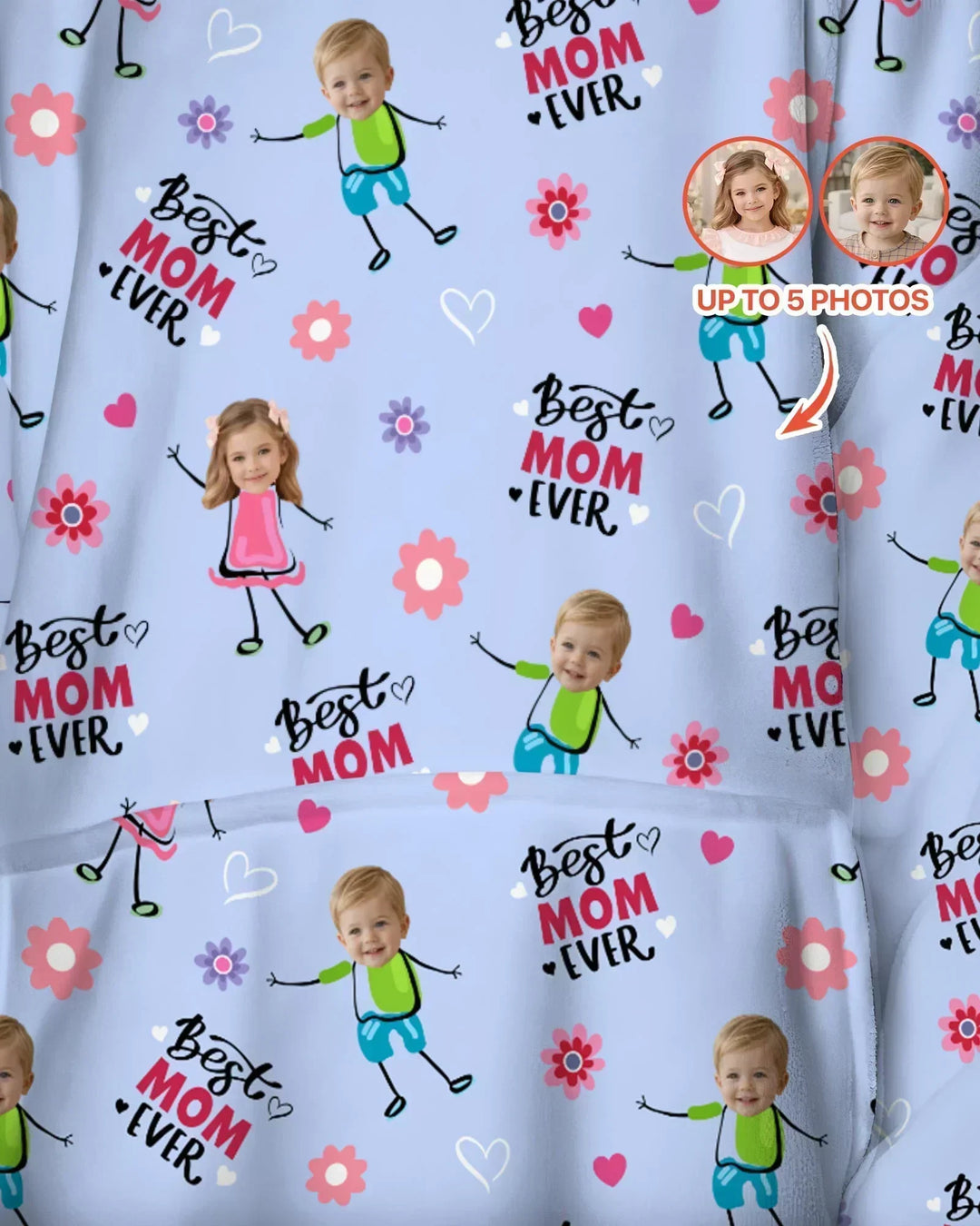 Custom Photo "Best Mom Ever" Doodle Bamboo Blanket Hoodie