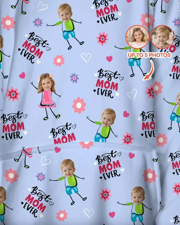Custom Photo "Best Mom Ever" Doodle Bamboo Blanket Hoodie