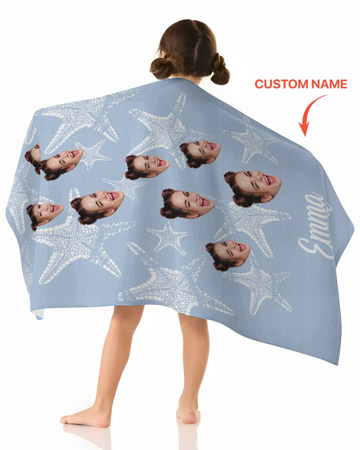 Custom Photo Starfish With Names Bamboo Beach Towel