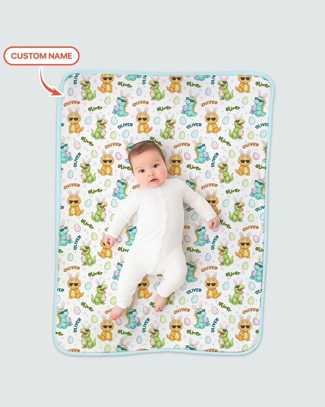 Custom Name Dinosaur on the Hunt Bamboo Blanket
