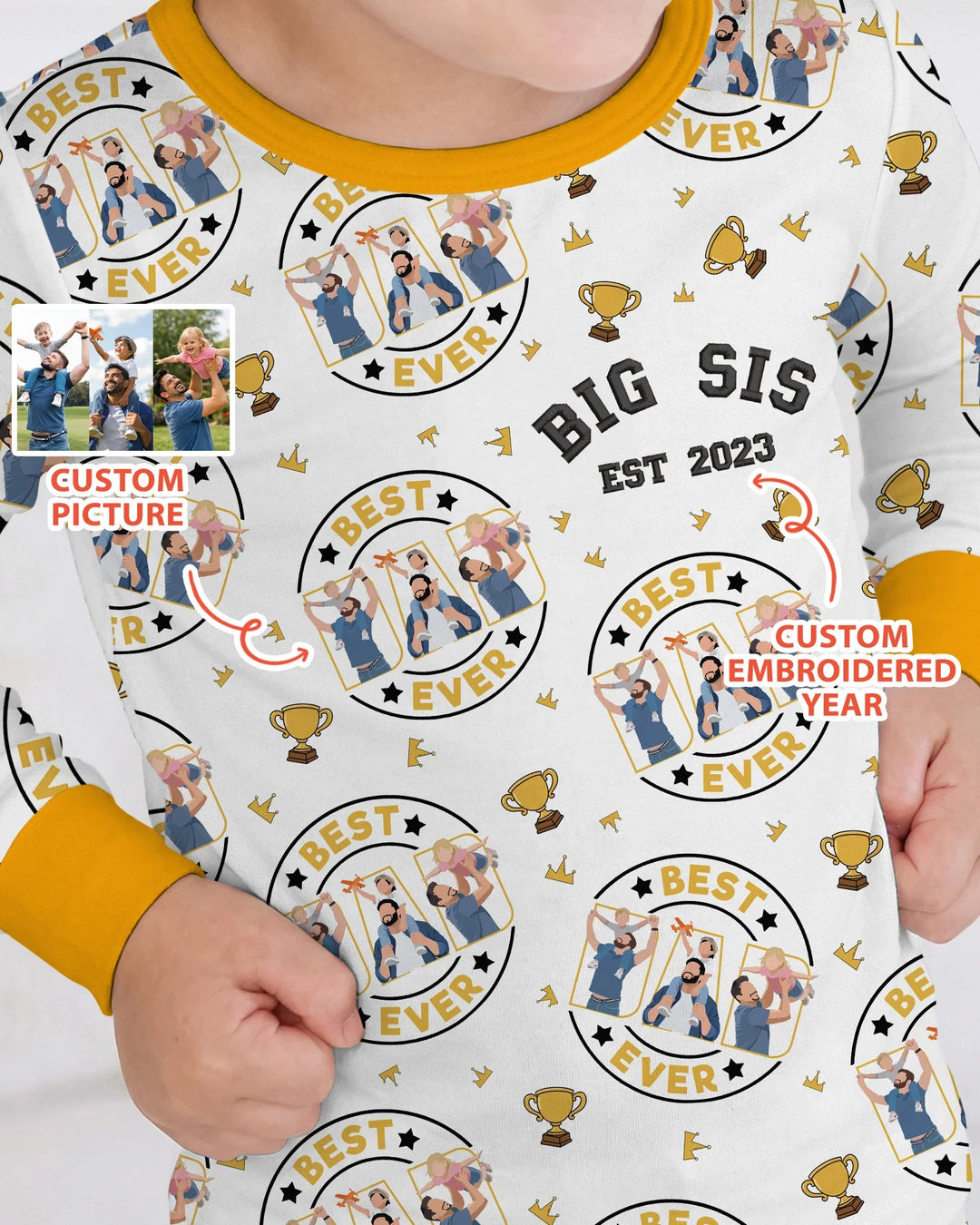 Personalized Family Matching Father's Day Embroidered Bamboo Two Piece Long Sleeve Pajama Set