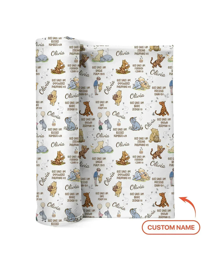 Custom Name God Says I Am Classic Bear swaddle blanket
