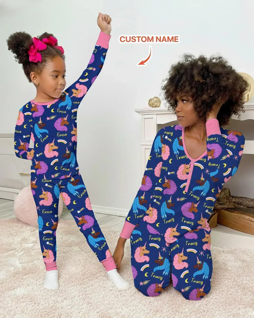 African Astro Unicorn Bamboo Two Piece Long Sleeve Pajama Set