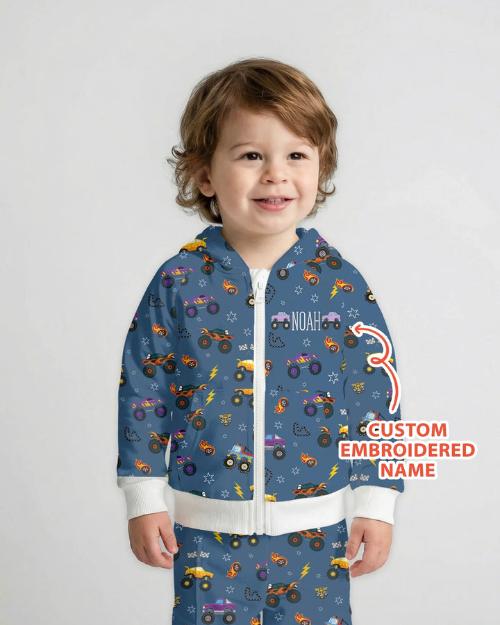 Custom Name Embroidered Crazy Truck Bamboo Zip Hoodie