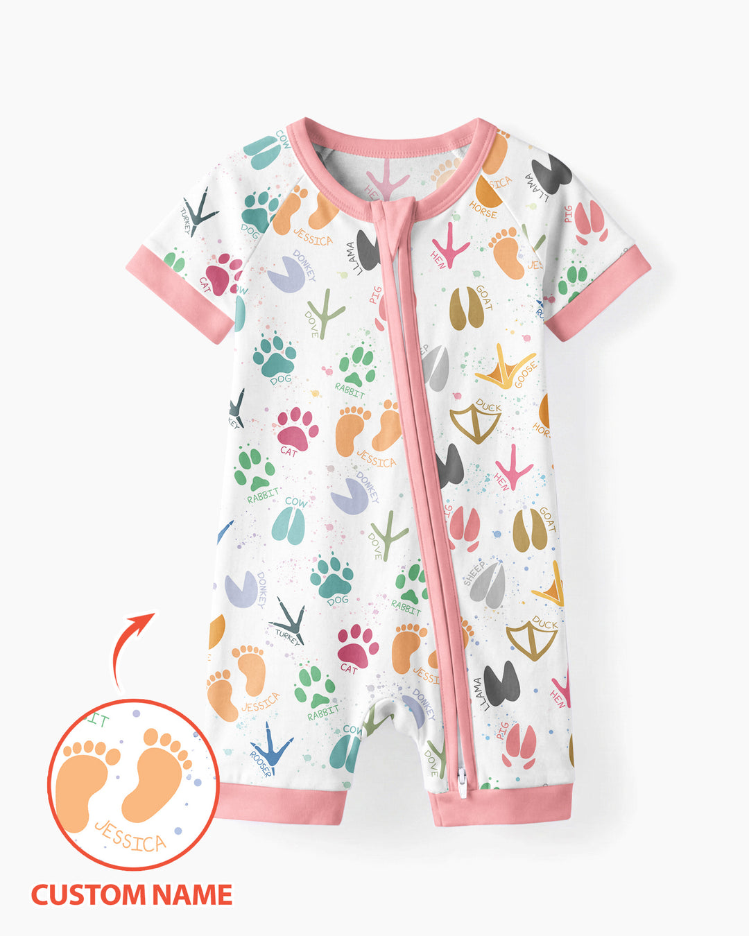 Cute Farm Animal Tracks Custom Name Bamboo Shorty Zippy