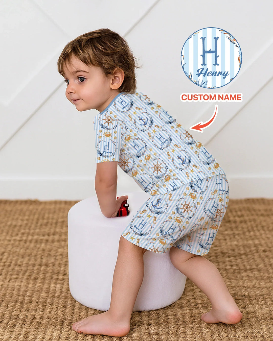 Bon Voyage Custom Name Bamboo Two Piece Short Sleeve Shorts Pajama Set