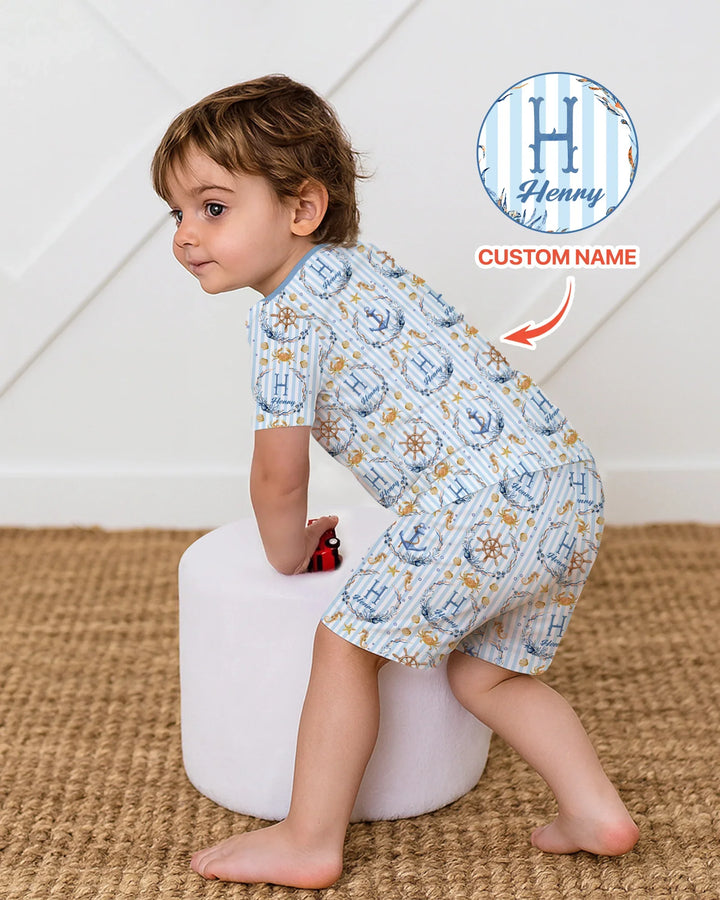 Bon Voyage Custom Name Bamboo Two Piece Short Sleeve Shorts Pajama Set