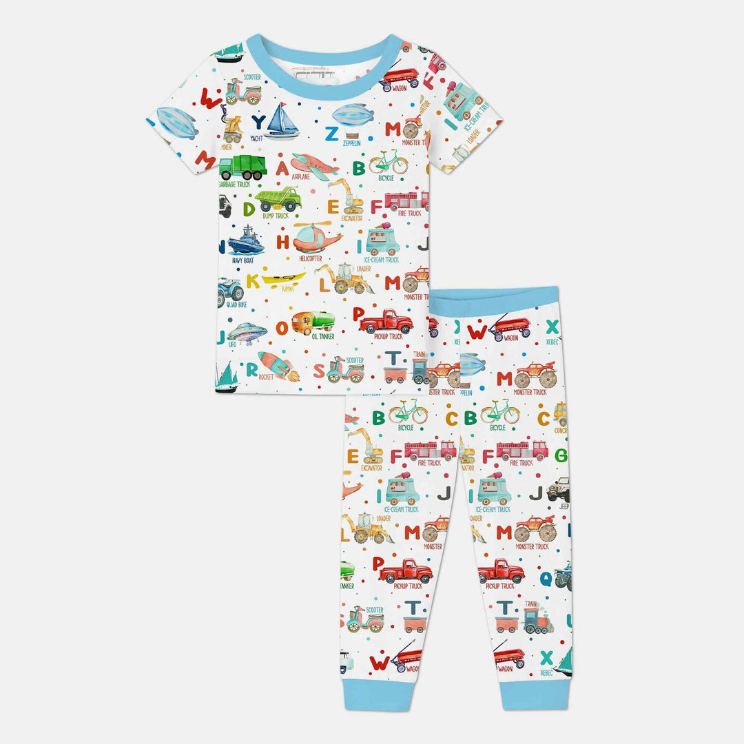 Transportation Alphabet Bamboo Two Piece Short Sleeve Pajama Set
