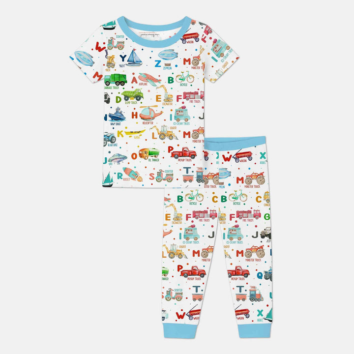 Transportation Alphabet Bamboo Two Piece Short Sleeve Pajama Set