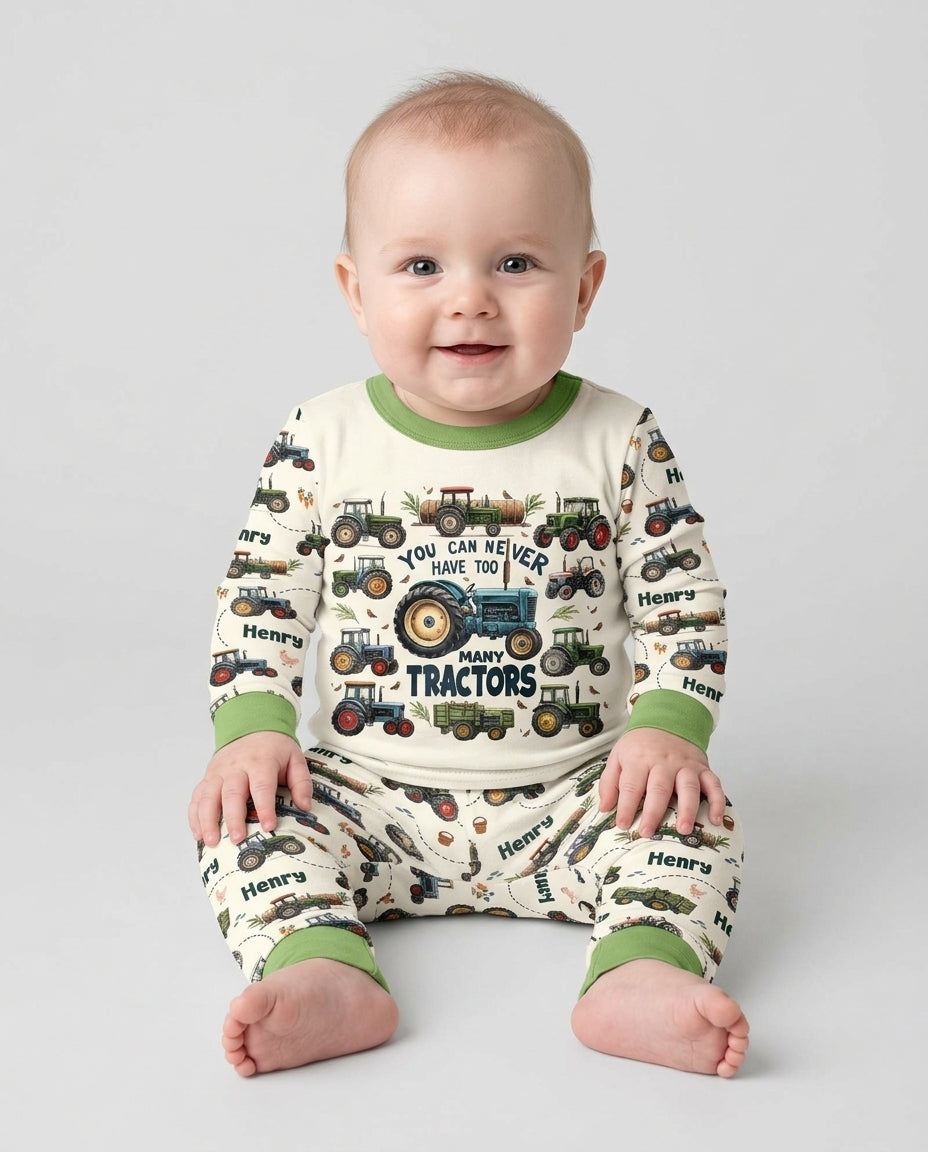 You Can Never Have Too Many Tractors Custom Name Bamboo Two Piece Long Sleeve Pajama Set