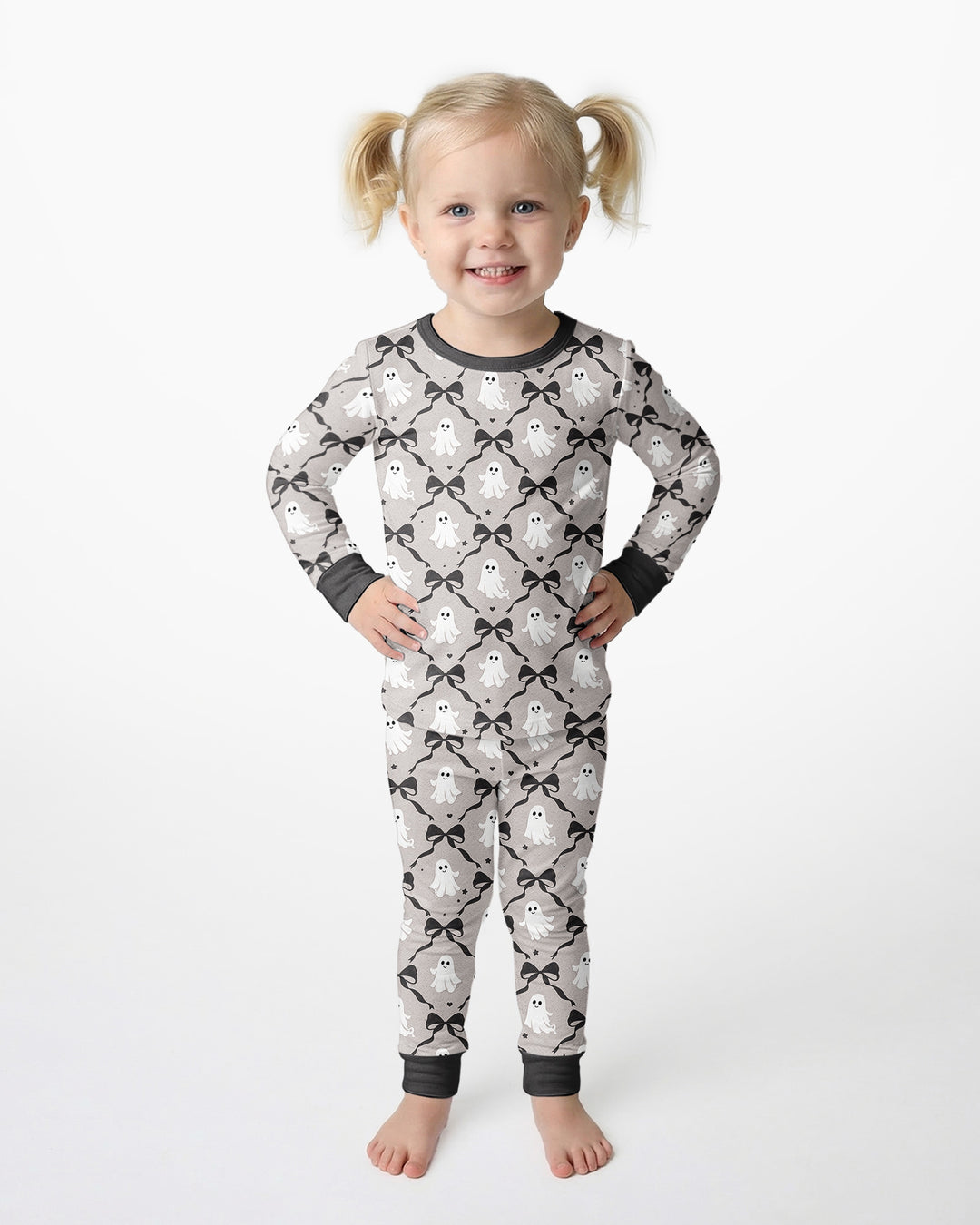 Cute Ghost Boo Coquette Halloween Bamboo Two Piece Long Sleeve Pajama Set