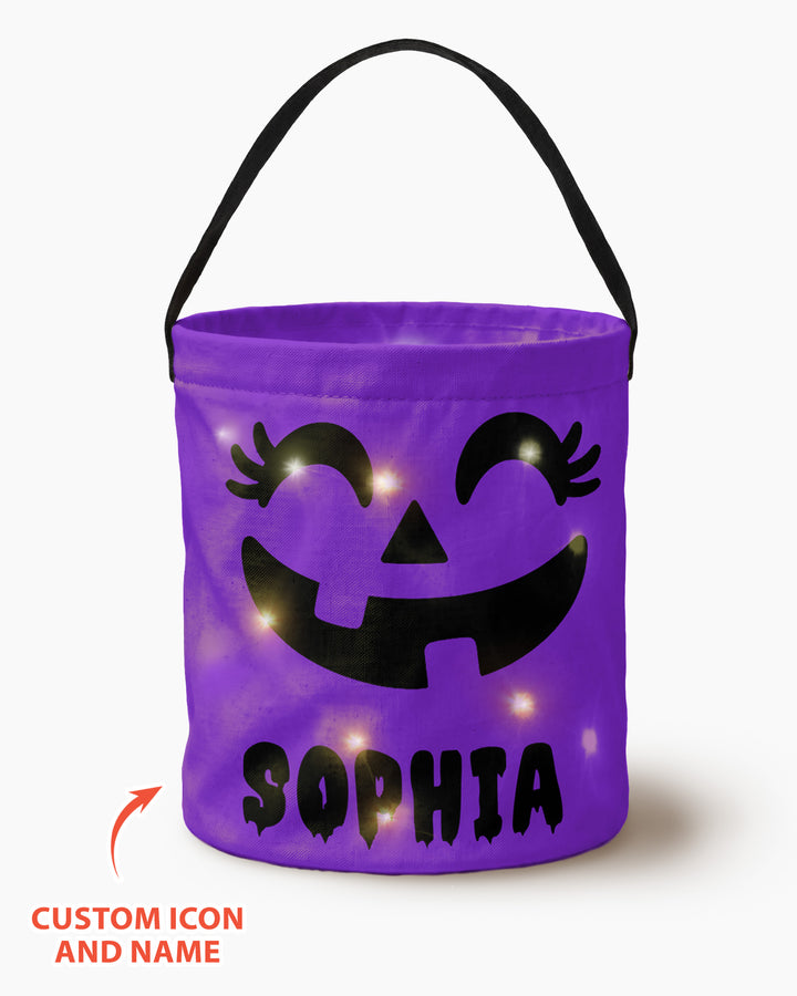 Halloween Pumpkin Face Custom Name Led Light Bucket Bag