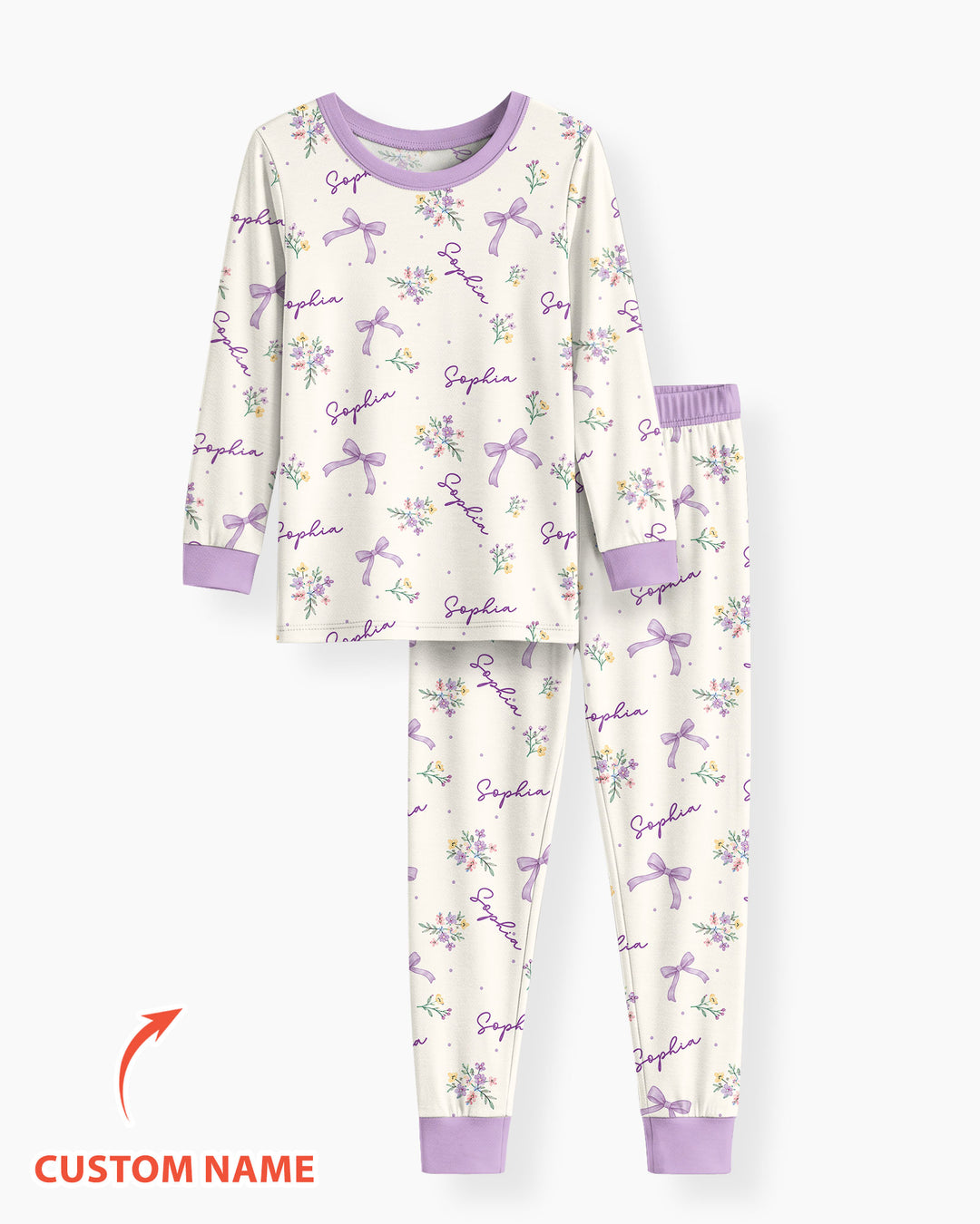 Pastel Ditsy Floral Bow Bamboo Two Piece Long Sleeve Pajama Set