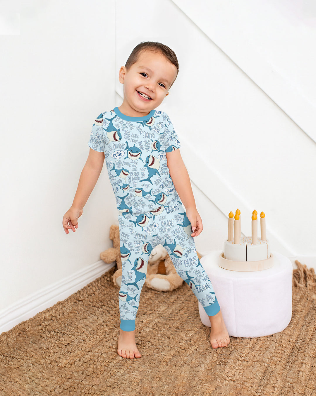 Dude Shark Bamboo Two Piece Short Sleeve Pajama Set