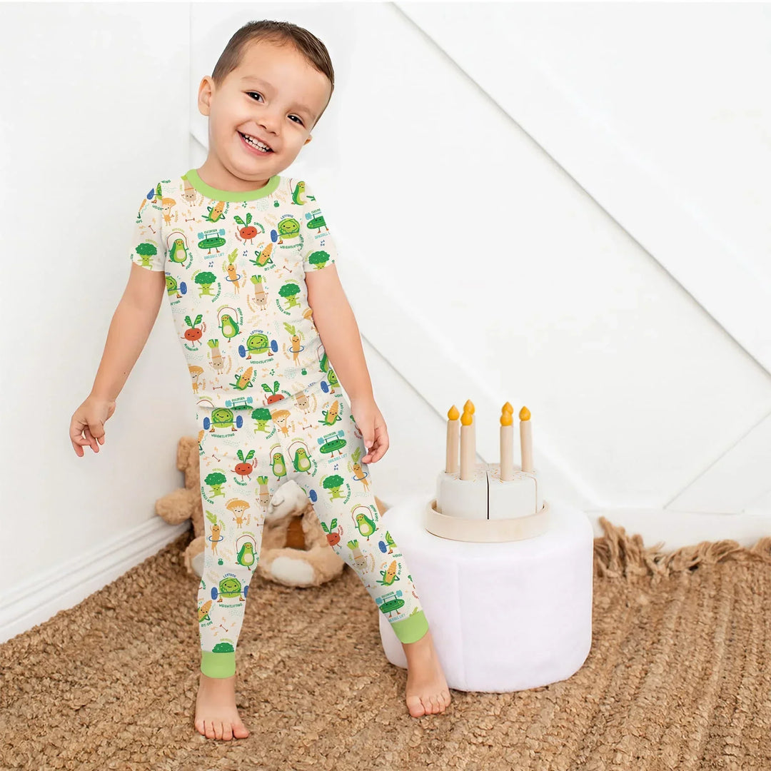 Exercise Veggie Bamboo Two Piece Short Sleeve Pajama Set