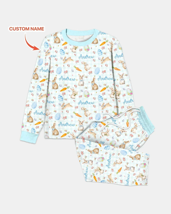 Custom Name Bunny Garden Bamboo Men's Pajama Set