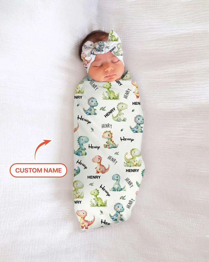 Dinosaur Custom Name swaddle blanket