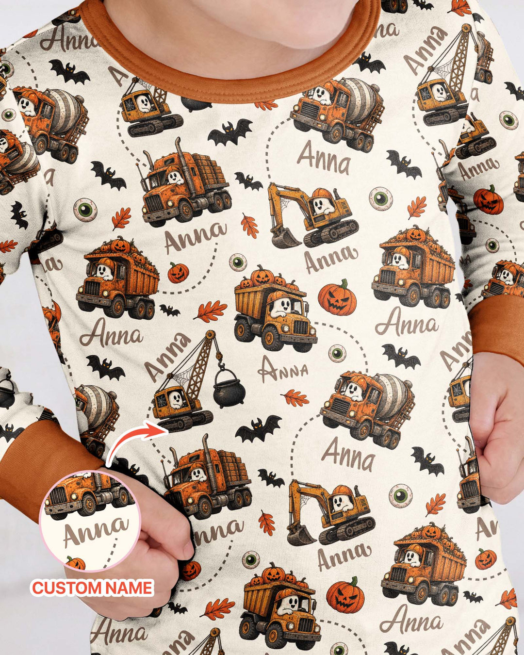 Spooky Trucks Custom Name Bamboo Two Piece Long Sleeve Pajama Set