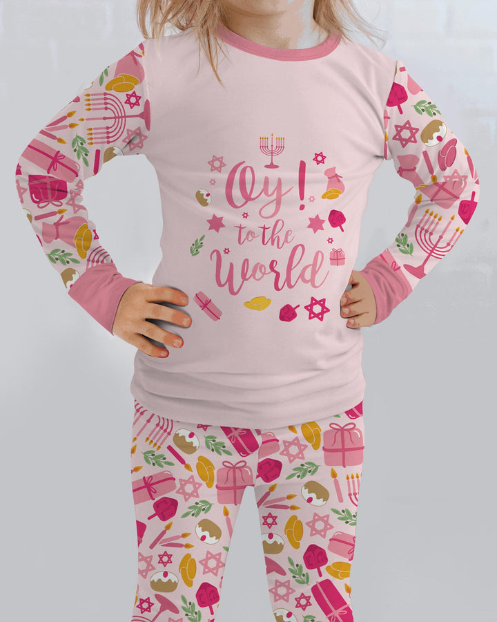 Oy to the World Hanukkah Bamboo Two Piece Long Sleeve Pajama Set