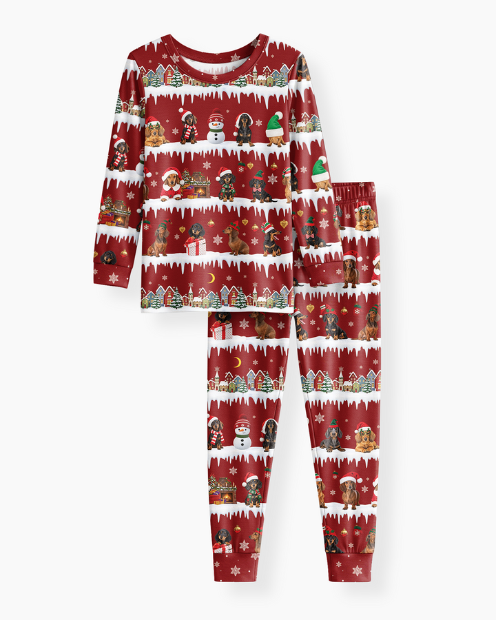 Dachshund Through The Snow Bamboo Two Piece Long Sleeve Pajama Set