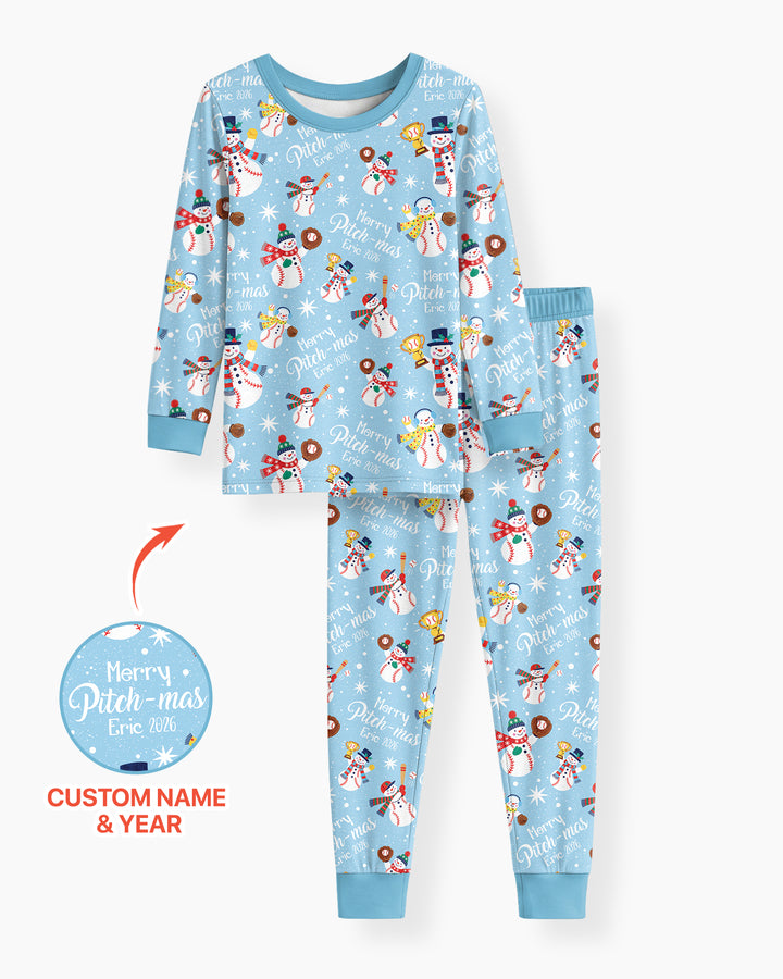 Custom Baseball Christmas Bamboo Two Piece Long Sleeve Pajama Set
