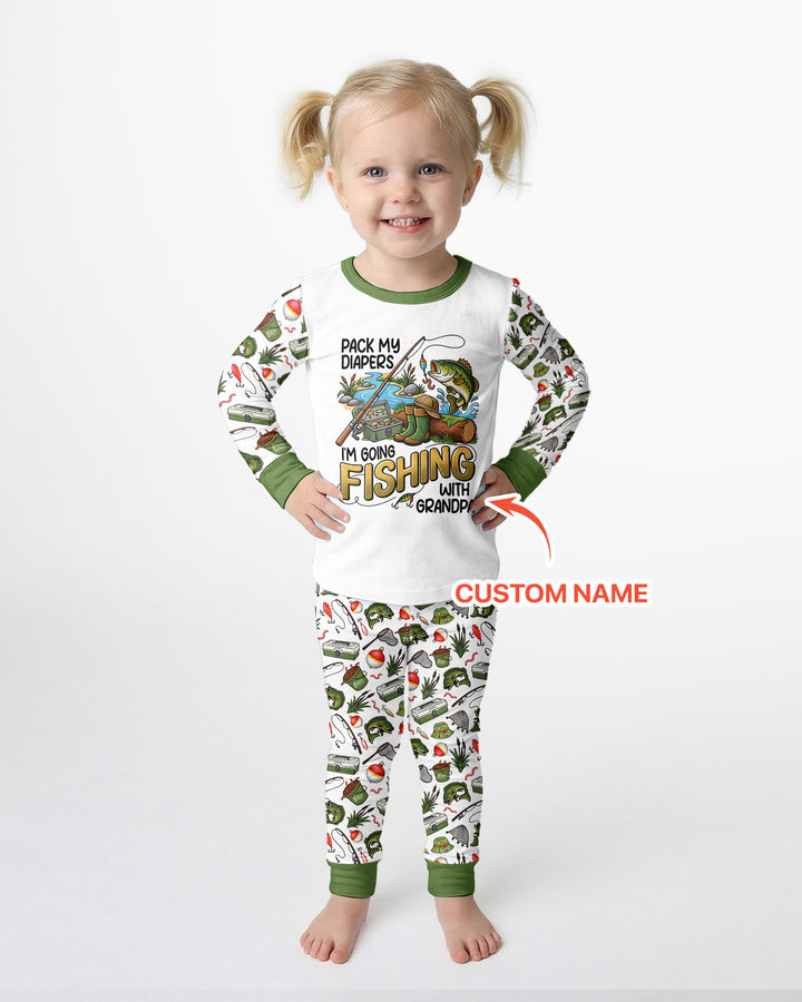 I'm Going Fishing With Grandpa Bamboo Two Piece Long Sleeve Pajama Set