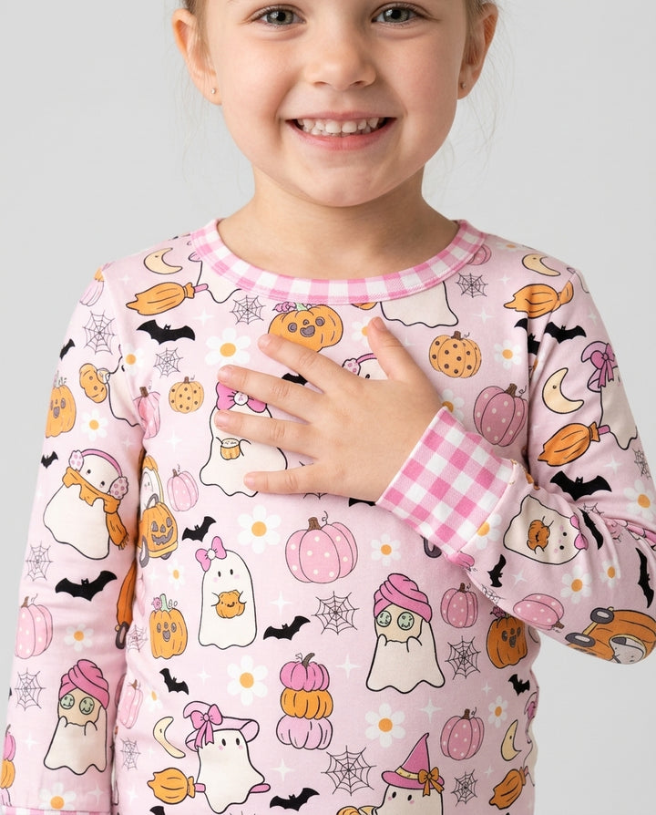 Pink Boo Patch Bamboo Two Piece Long Sleeve Pajama Set