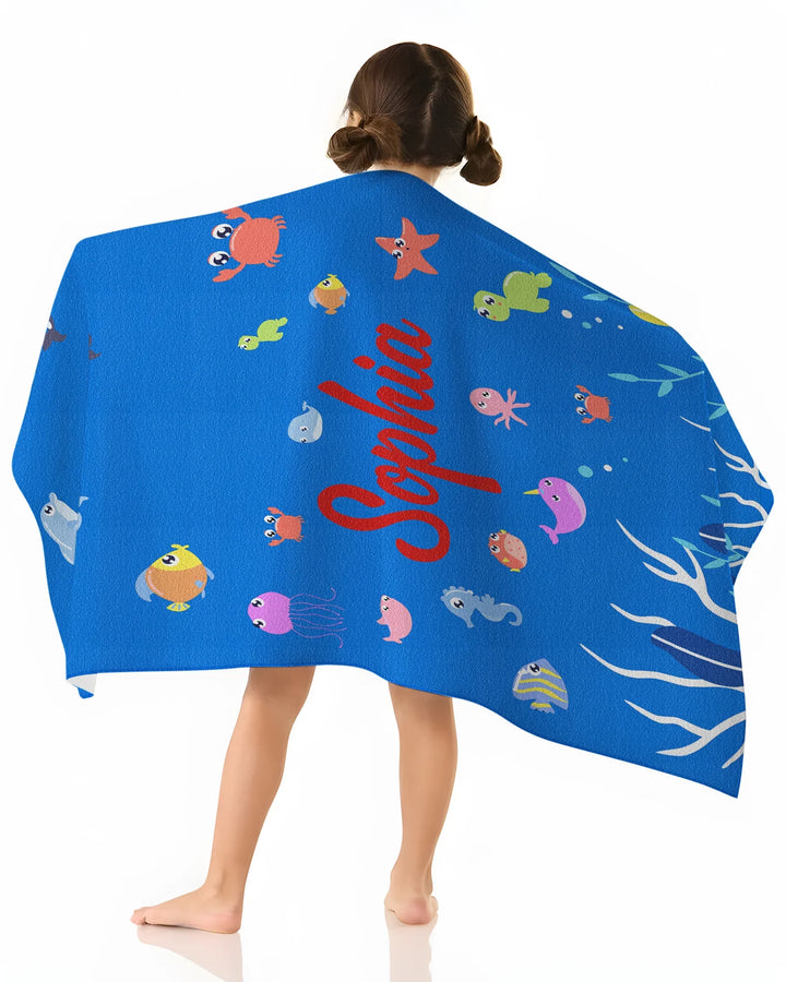 Personalised Fruits Palm Tree Marine Animals Bamboo Beach Towel