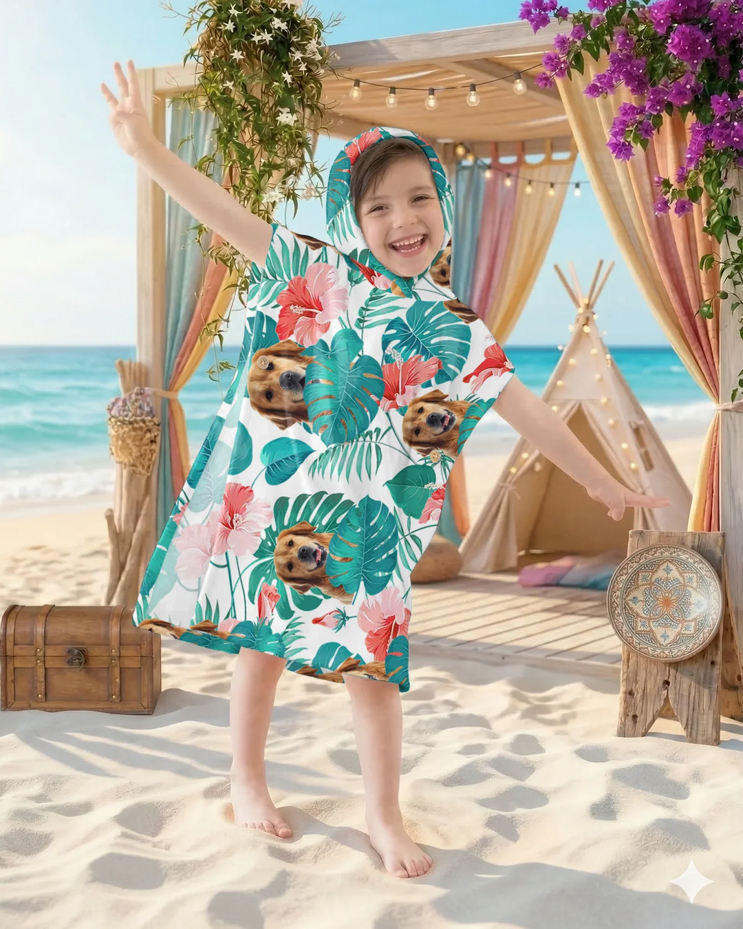 Hawaiian Custom Photo Dog Bamboo Swim Poncho
