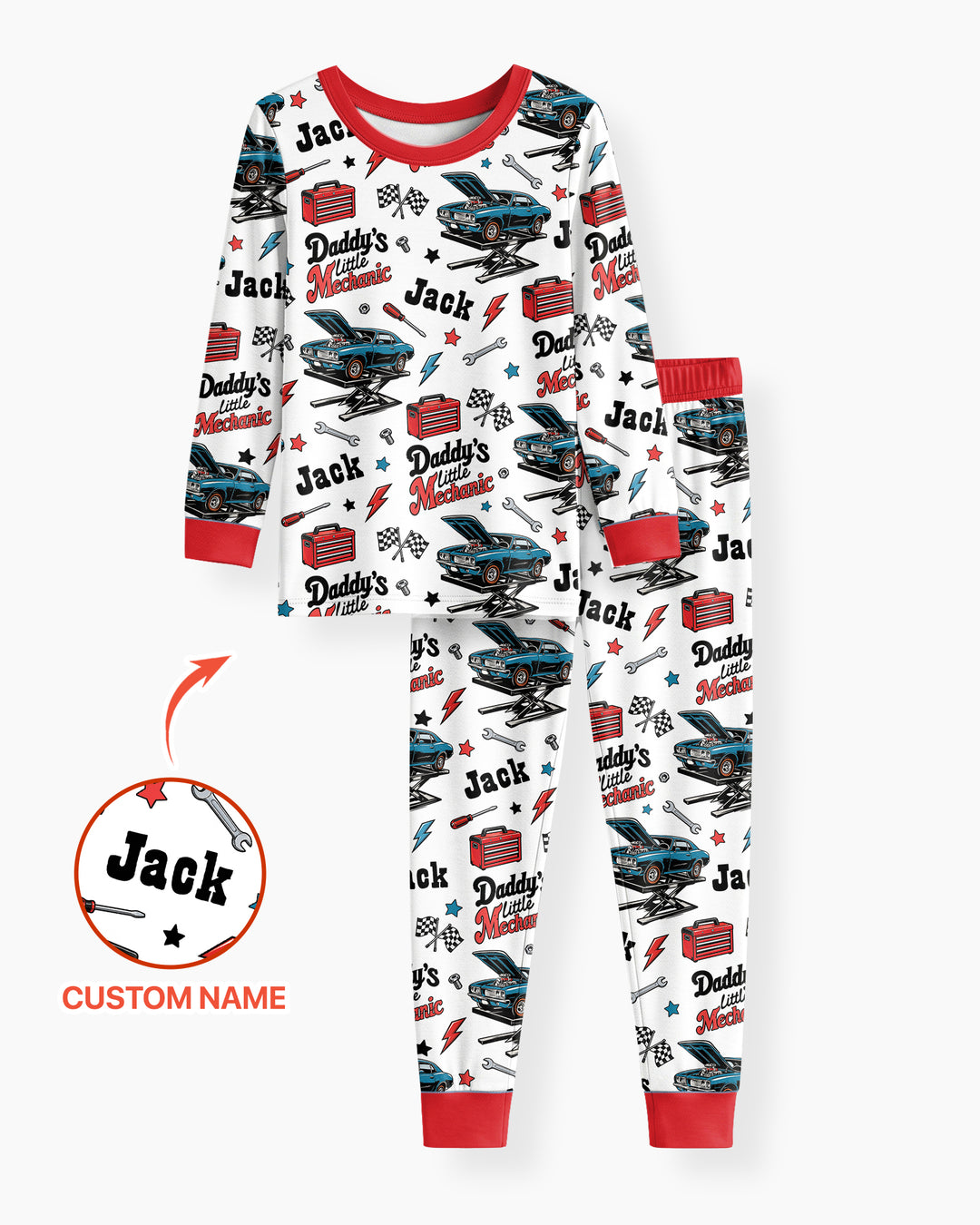 Custom Name Daddy's Little Mechanic Bamboo Two Piece Long Sleeve Pajama Set