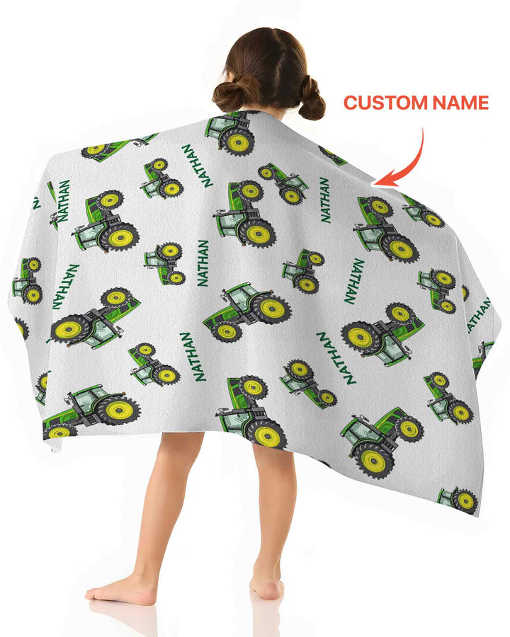 Custom Name Green Tractors Matching Daddy & Me  Beach Towel