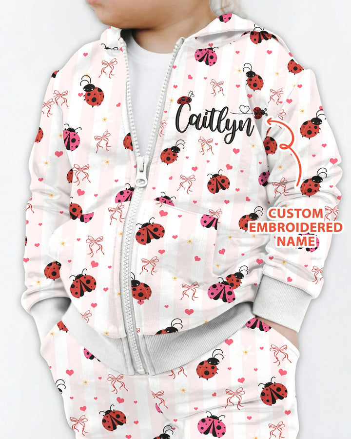 Custom Embroidered Name Ladybug Bamboo Zip Hoodie