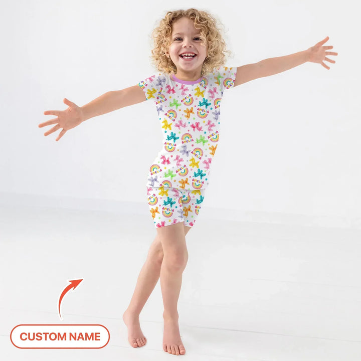 Sweet Balloon Dreams Custom Name Bamboo Two Piece Short Sleeve Shorts Pajama Set