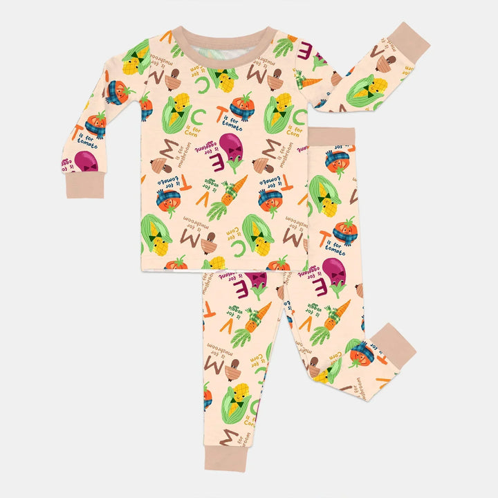 Veggie Letter Bamboo Two Piece Long Sleeve Pajama Set