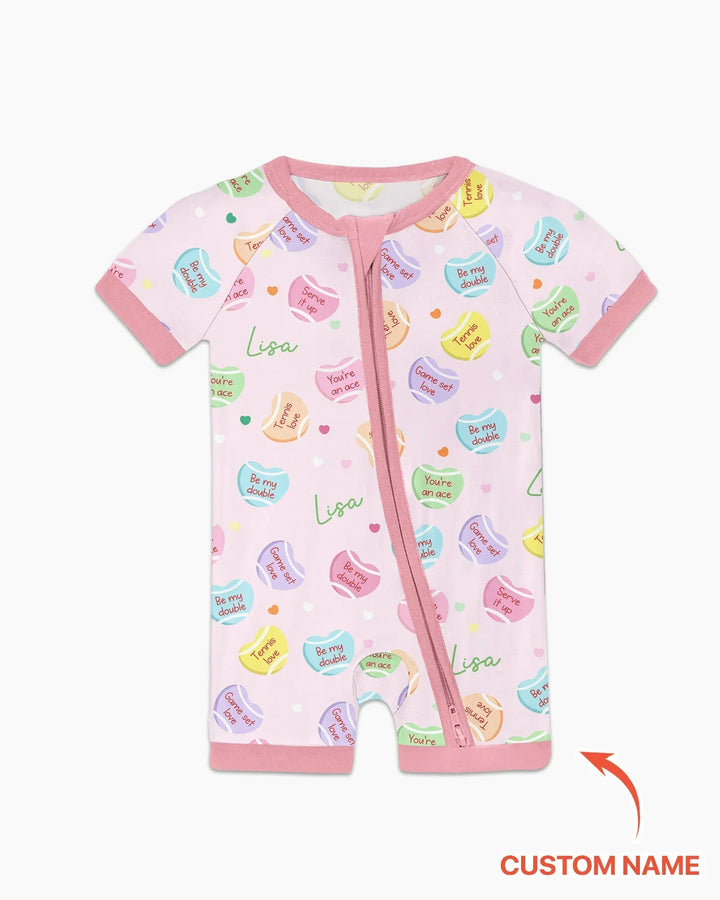 Custom Name Tennis Candy Hearts Bamboo Shorty Zippy