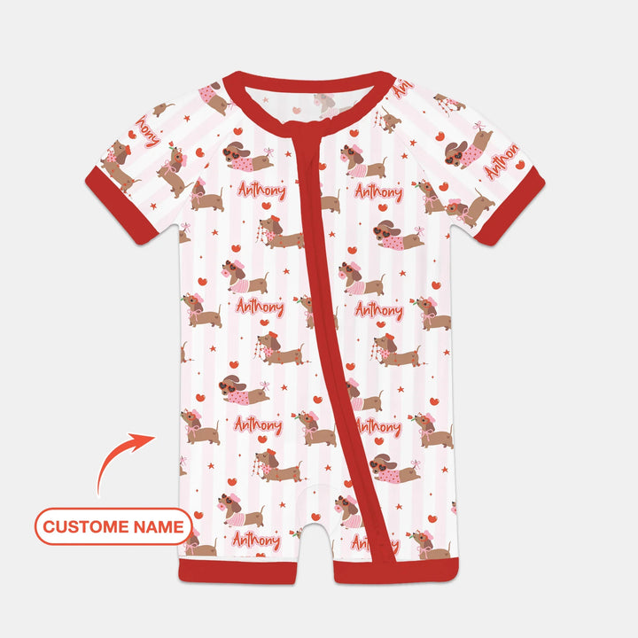 Custom Name Valentine Dachshund Family Matching Bamboo Shorty Zippy