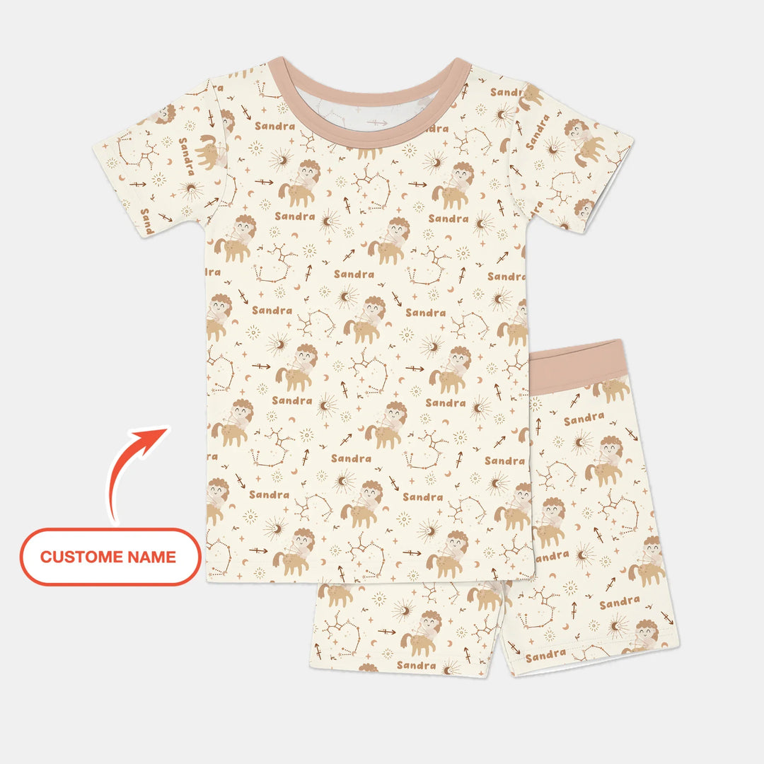 Bohemian Baby Zodiac Signs Custom Name Bamboo Two Piece Short Sleeve Shorts Pajama Set