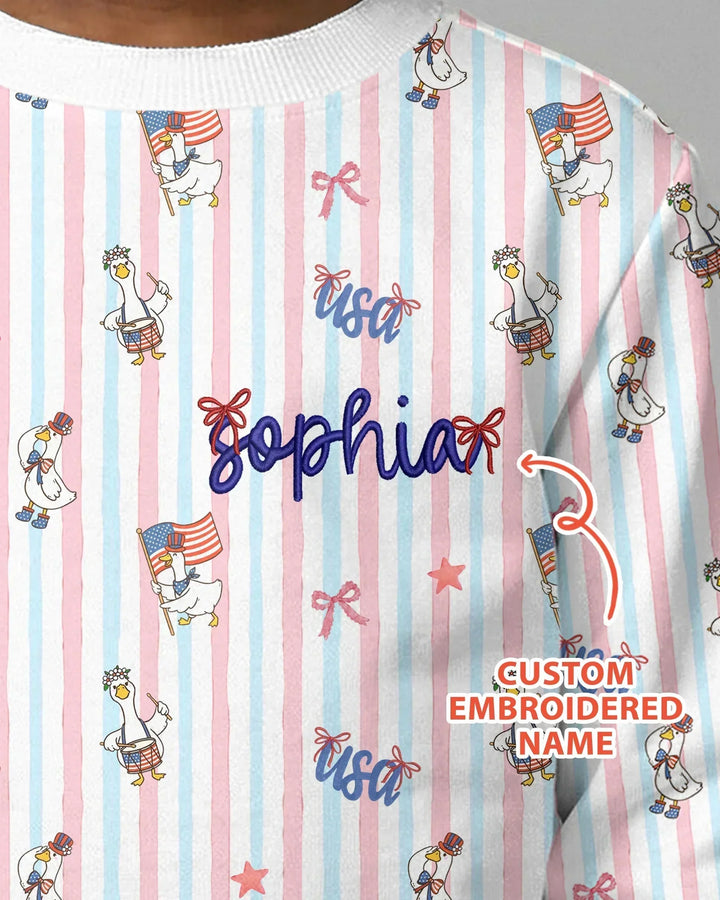 Personalized Cute Goose America 250 Embroidered Bamboo Crewneck Sweatshirt