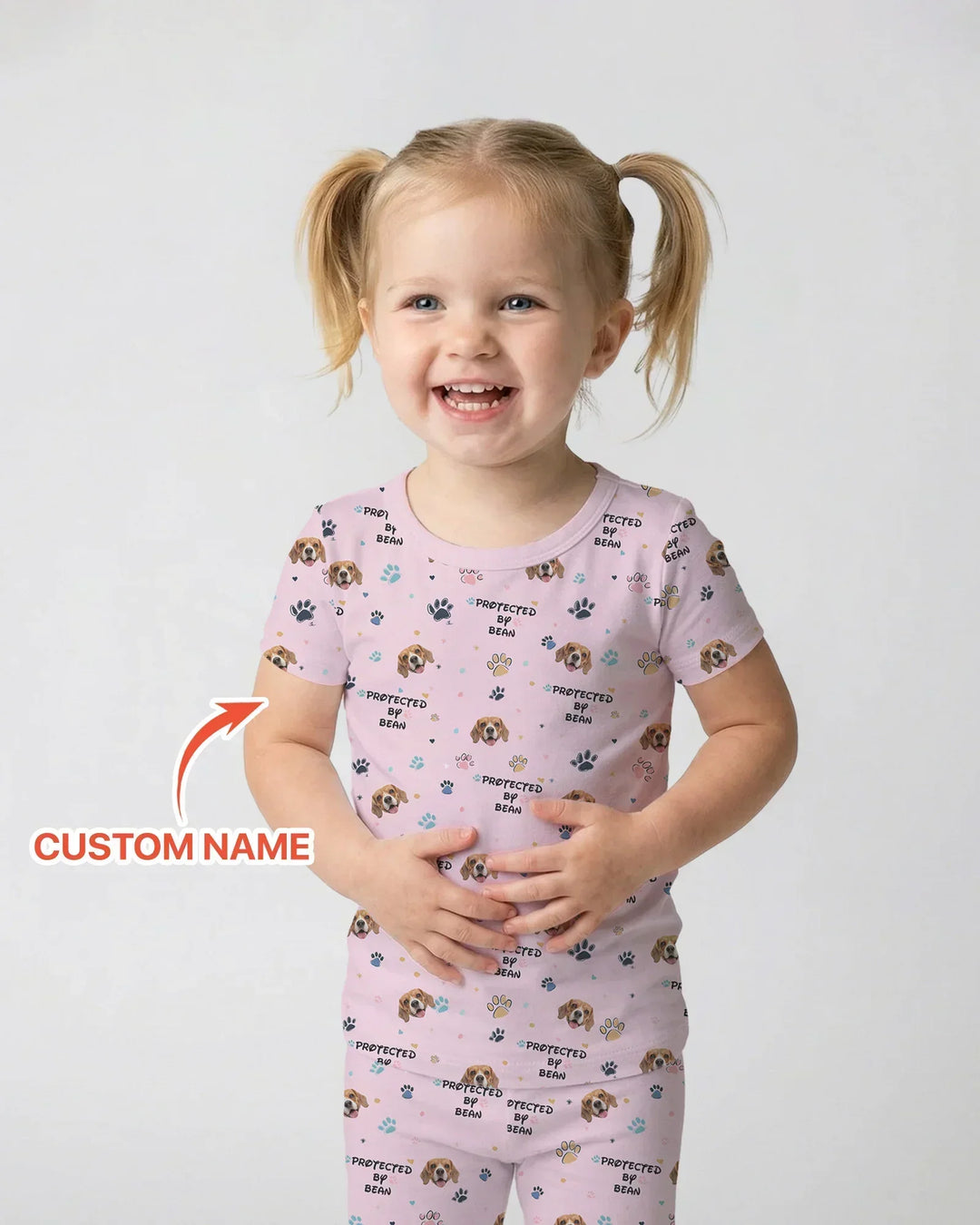 Custom Dogs Photo "Protected By" Bamboo Two Piece Short Sleeve Pajama Set
