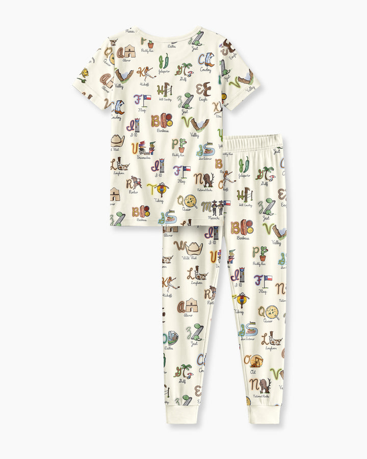 Texas Alphabet Bamboo Two Piece Short Sleeve Pajama Set