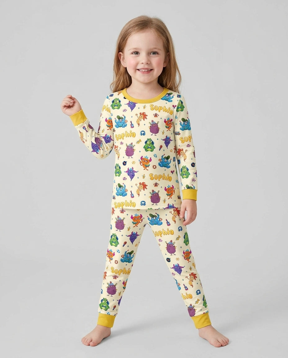 Happy Little Monster Music Band Bamboo Two Piece Long Sleeve Pajama Set